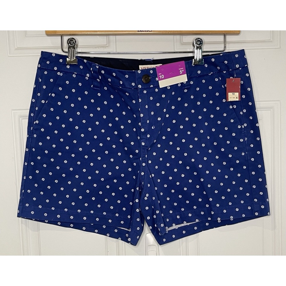 Merona Women's 10 Blue & White Polka Dot Chino Shorts Cotton Preppy Nautical NWT